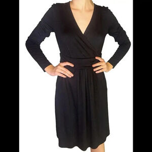 Boden Women’s Black V Neck Long Sleeve Faux‎ Wrap Comfy Classic New Dress Size 4